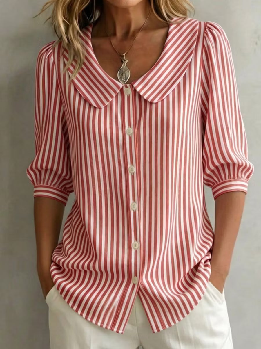 Amelia | Camicia a Collo Peter Pan a Righe Retro
