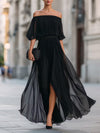 Victoria | Abito Maxi in Chiffon Plissettato con Spalle Scoperte