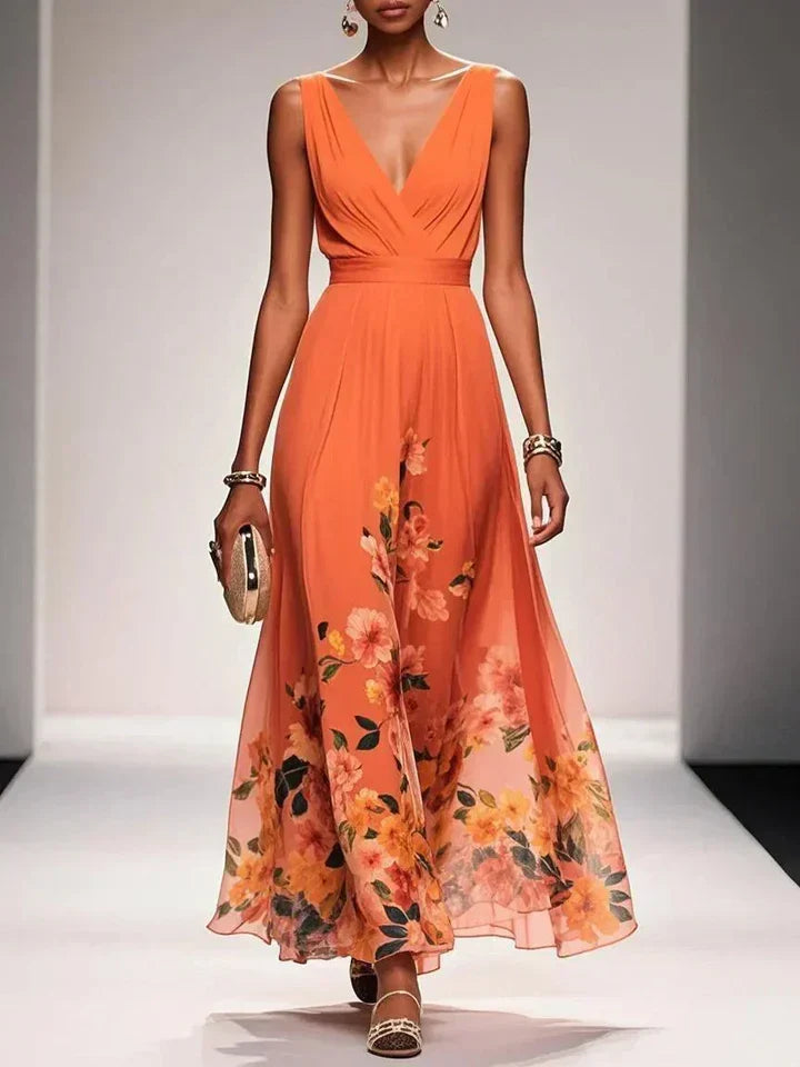 Harper | Abito Maxi a V con Fantasia Floreale