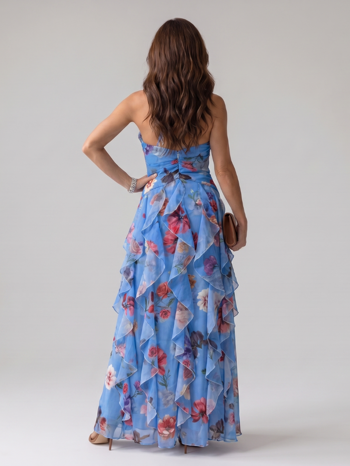 Nori™ Abito Maxy a Fiori con Scollo Halter e Corpino Arricciato