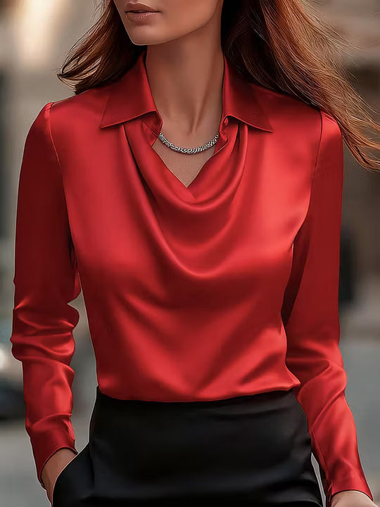 Adriana - Elegante Blusa Bianca in Seta con Collo Drappeggiato