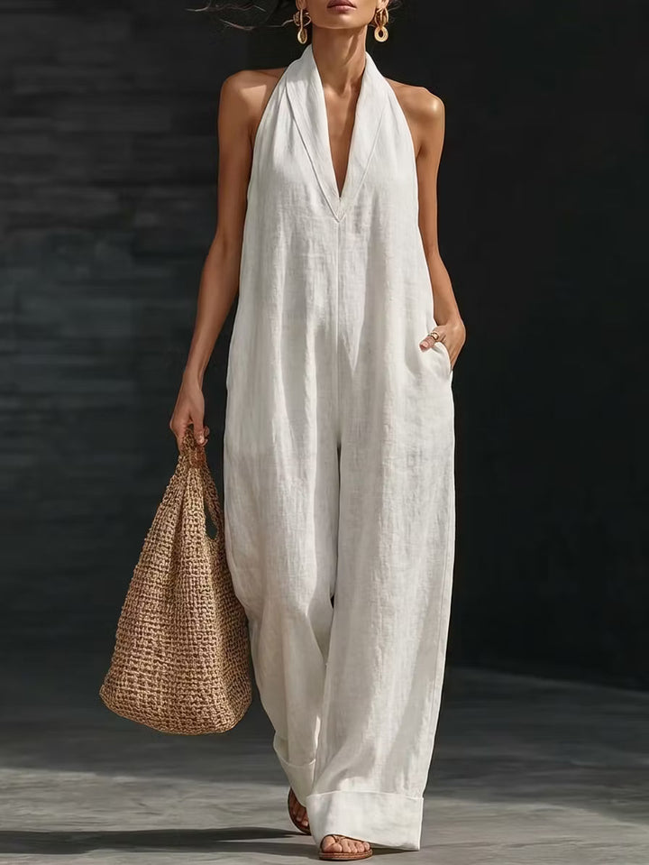 Olivia | Tuta in Lino Minimalista a Gamba Larga