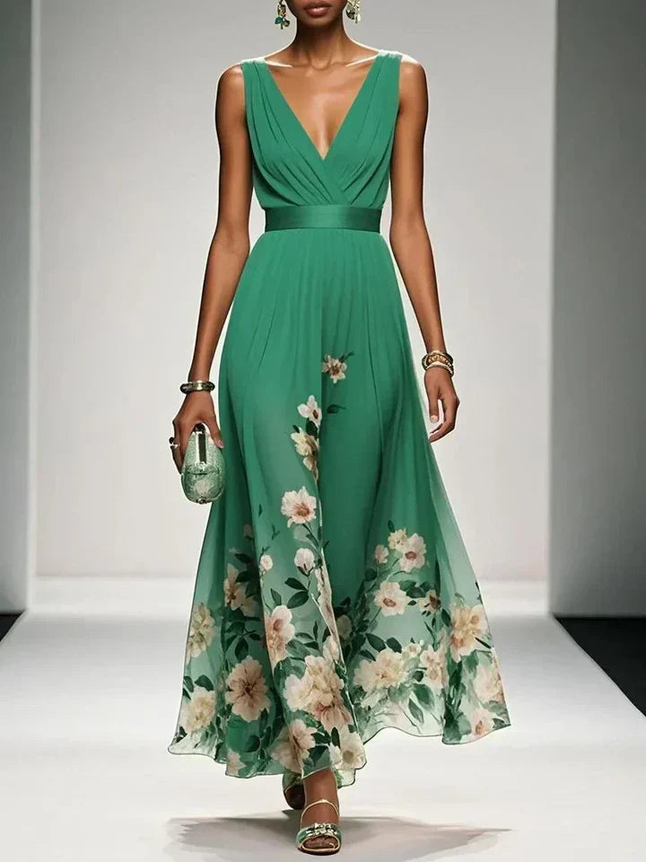 Harper | Abito Maxi a V con Fantasia Floreale