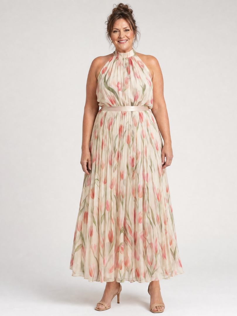 Abito Midi Floreale Aurelle™ con Collo Halter