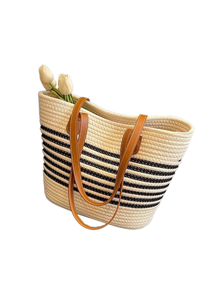 Borsa di paglia intrecciata versatile a tracolla singola, di grande capacità, per vacanze al mare e in spiaggia