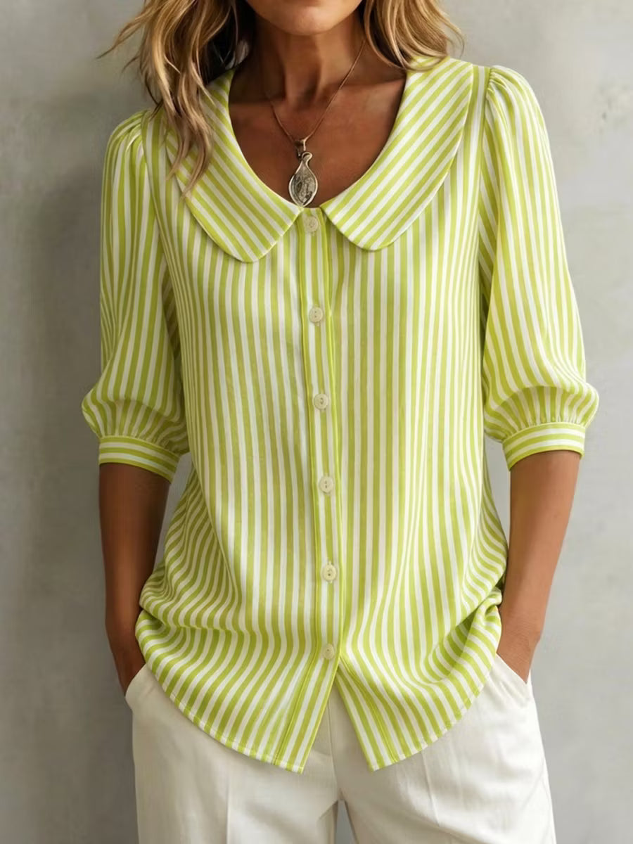 Amelia | Camicia a Collo Peter Pan a Righe Retro