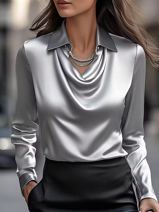 Adriana - Elegante Blusa Bianca in Seta con Collo Drappeggiato
