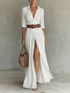 Abito Maxi Lungo con Collo a V e Maniche Lunghe per Donne