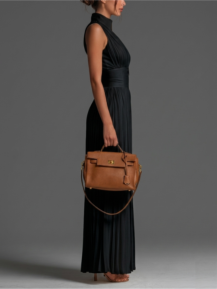 Zsófia Jumpsuit – Set in Chiffon Nero Pieghettato
