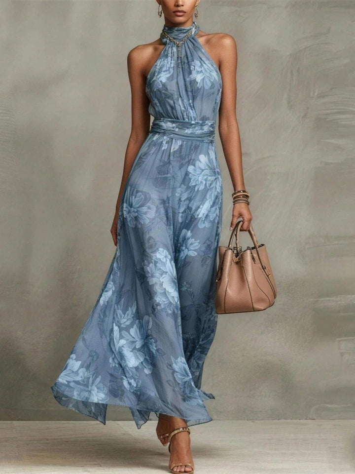 Leah - Abito Maxi in Chiffon Verde con Scollatura a Halter