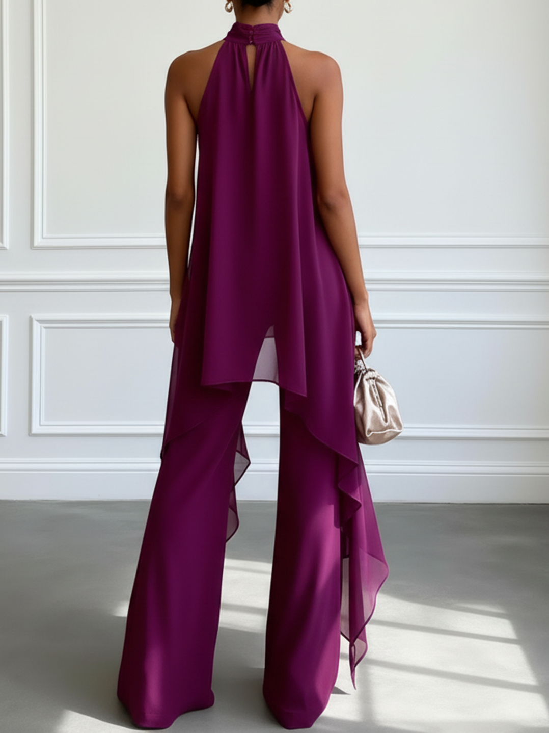 Set di Due Pezzi Elegante con Top Senza Maniche e Pantaloni Viola