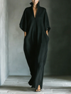 Alessandra • Vestito lungo nero oversize minimalista con maniche a kimono