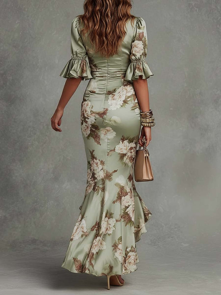 Magnolia | Abito Maxi Floreale con Scollatura a V