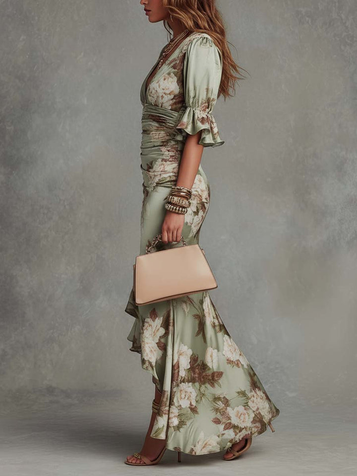 Magnolia | Abito Maxi Floreale con Scollatura a V