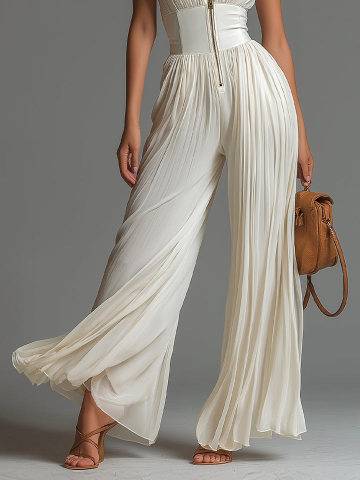 Zsófia Jumpsuit – Chiffon Pieghettato Bianco