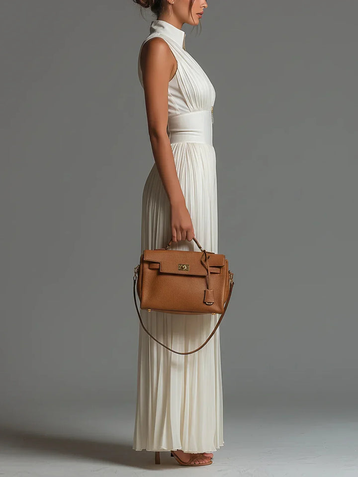 Vittoria · Tuta nera in chiffon con scollo a V, senza maniche, con zip, a pieghe, pantaloni a palazzo