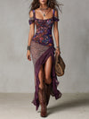 Abito Maxi Floral con Stampa Leopardo Urban Nomade Viola a Spacco Alto