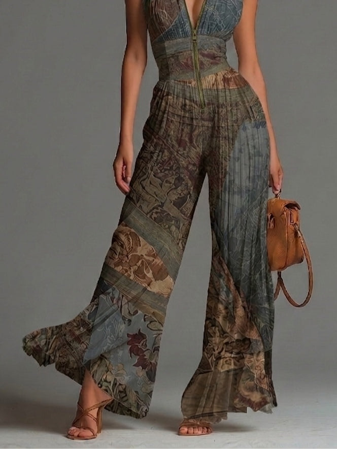 Salopette Plissettata in Chiffon a Gamba Larga