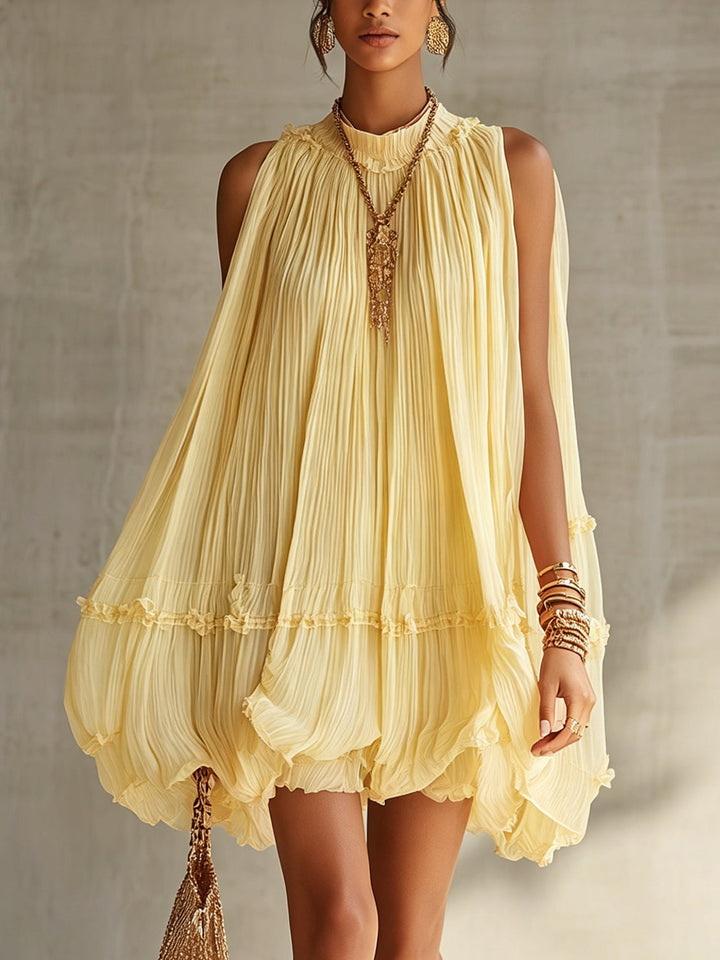 Margaux | Mini Abito a Volant, Collo Halter, Giallo