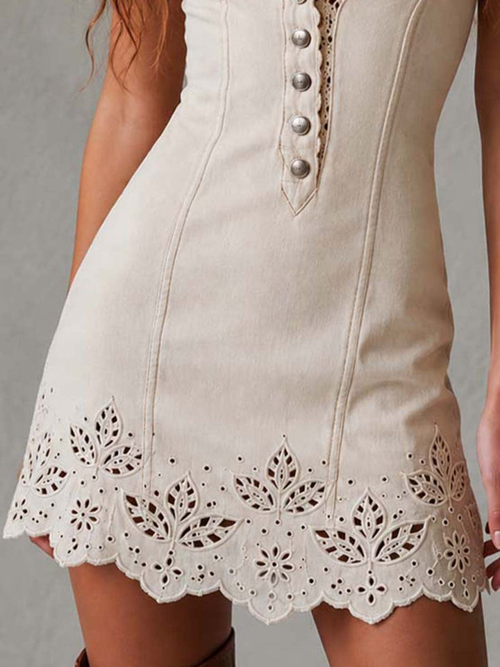 Gabrielle | Abito Mini in Pizzo Ivorio con Scollo a V