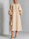 Abito Midi Beige a Fiori con Bottoni e Maniche a Fiori Stravaganti