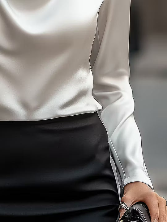Adriana - Elegante Blusa Bianca in Seta con Collo Drappeggiato