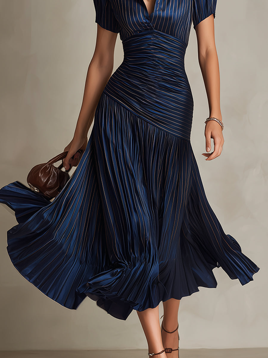 Adriana - Abito Midi in Satin a Strisce Retro