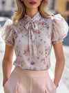 Blusa in Chiffon con Maniche a Palloncino e Collo a Fiocco