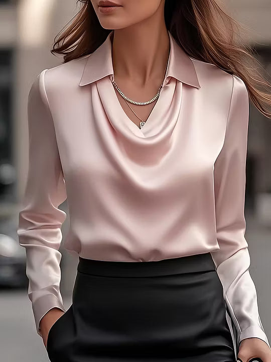 Adriana - Elegante Blusa Bianca in Seta con Collo Drappeggiato