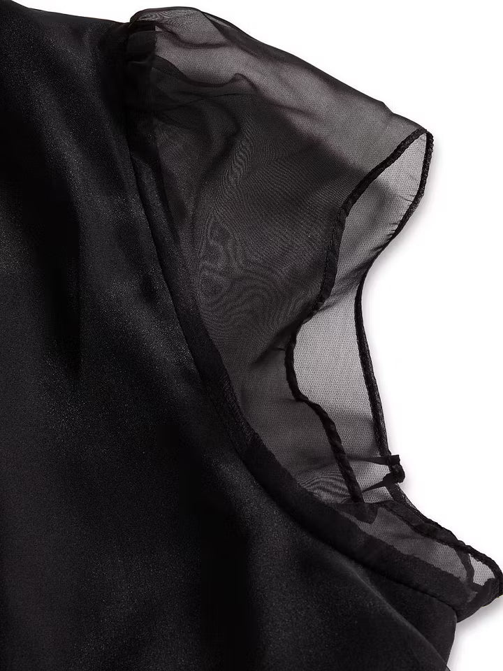 Elegante Blusa Alta in Chiffon Nera
