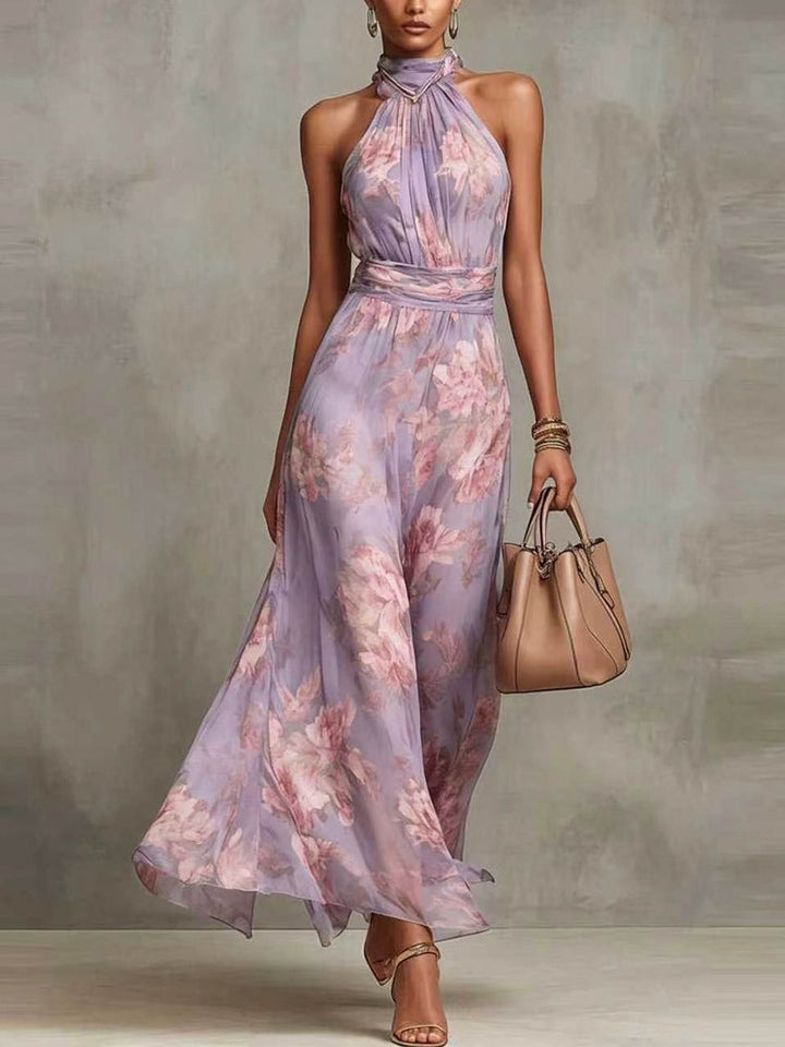 Leah - Abito Maxi in Chiffon Verde con Scollatura a Halter