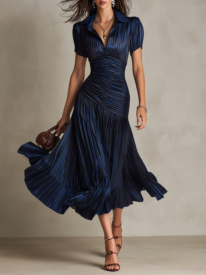 Adriana - Abito Midi in Satin a Strisce Retro