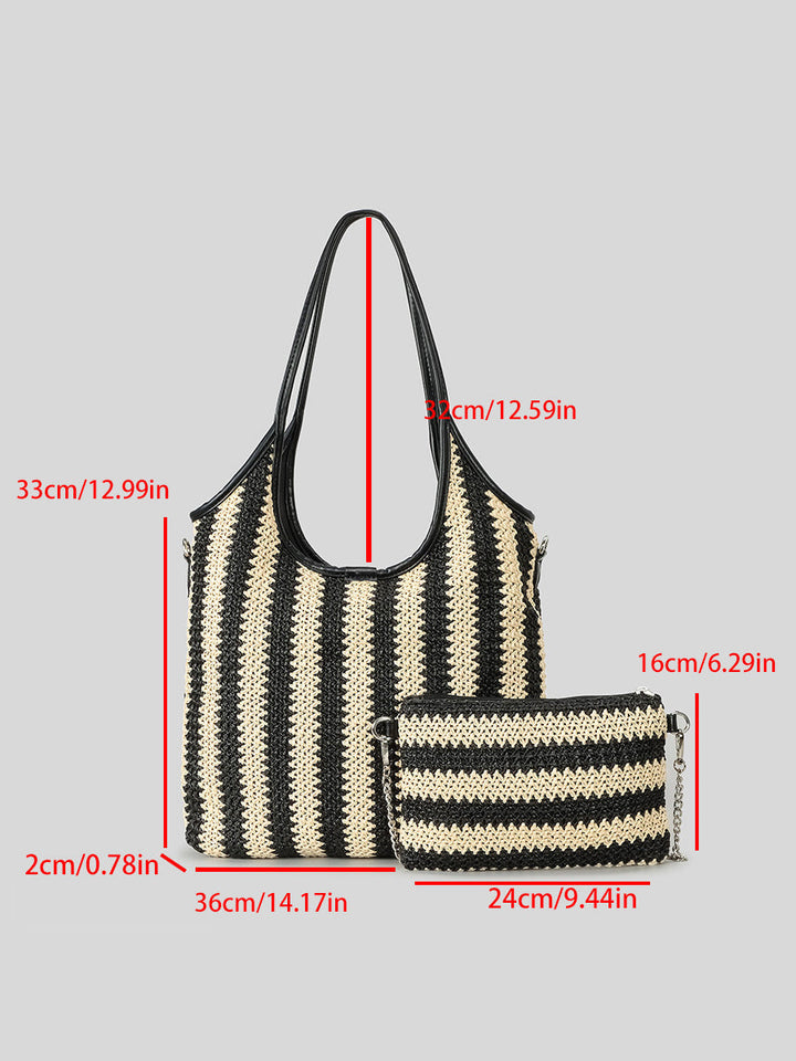 Borsa a tracolla vintage in paglia con righe a contrasto per donna