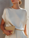 Blusa Relaxed in Satin di Acetato Minimalista