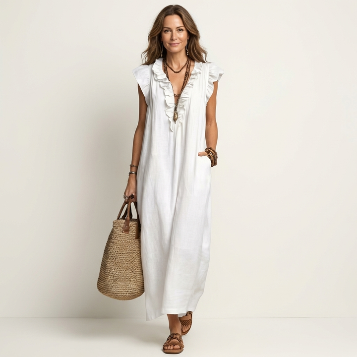 Josette | Abito Maxi con Scollatura a V e Volant