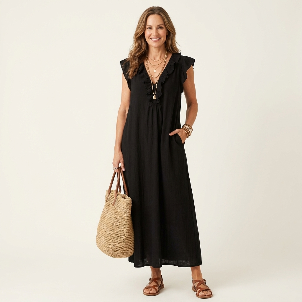 Josette | Abito Maxi con Scollatura a V e Volant