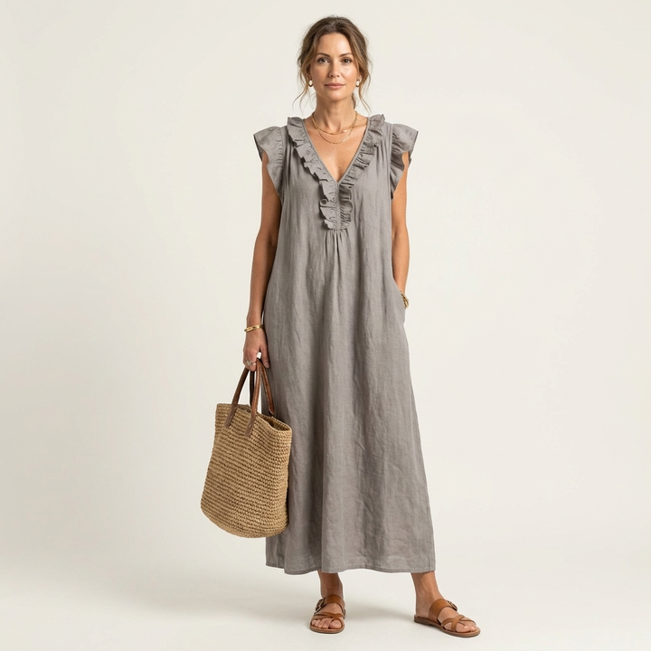 Josette | Abito Maxi con Scollatura a V e Volant