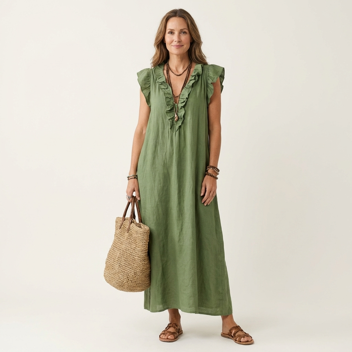 Josette | Abito Maxi con Scollatura a V e Volant