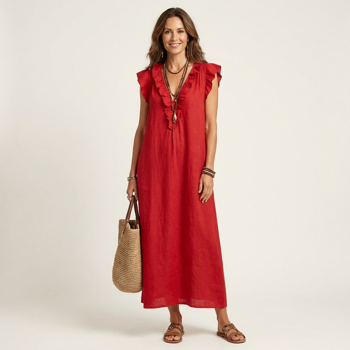 Josette | Abito Maxi con Scollatura a V e Volant