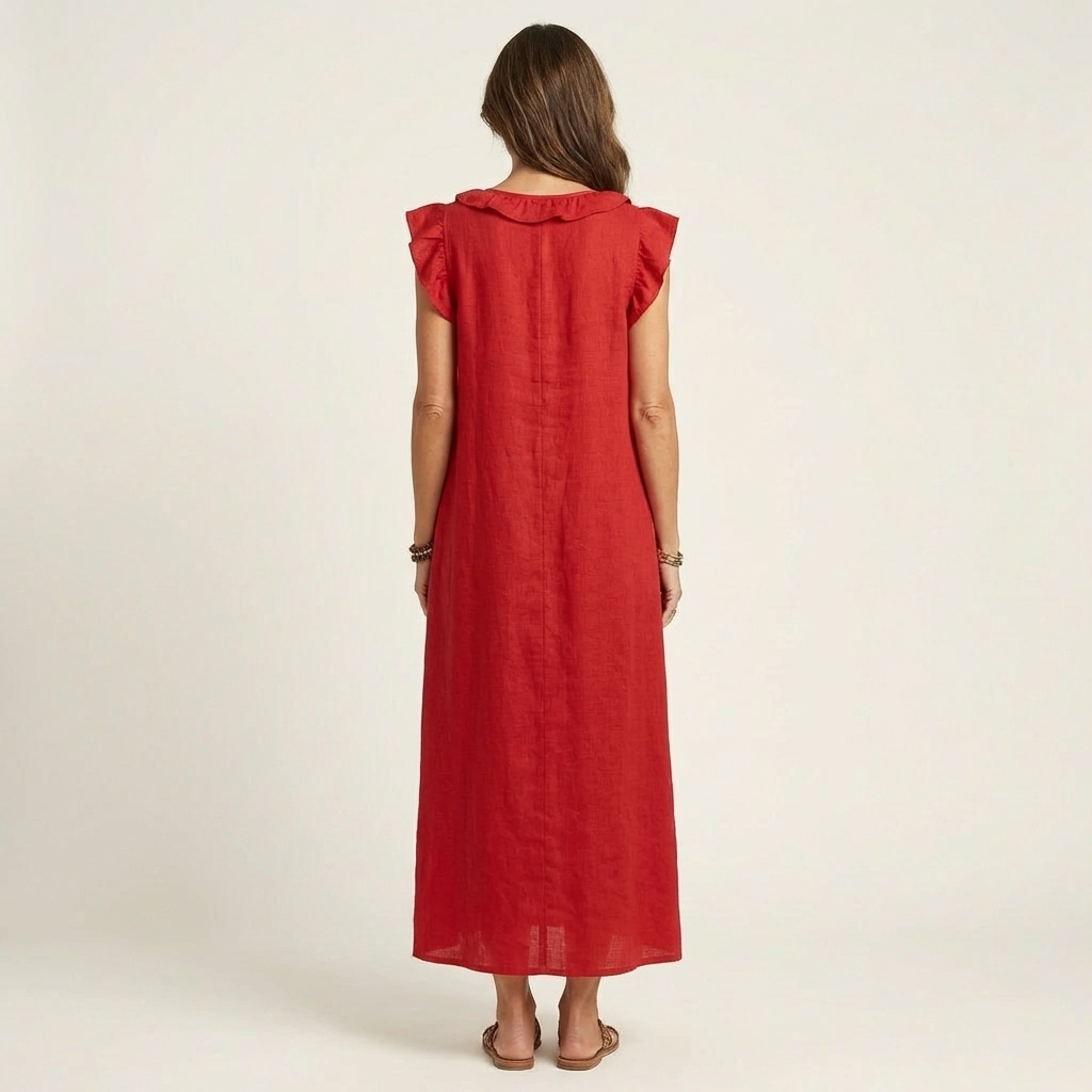 Josette | Abito Maxi con Scollatura a V e Volant