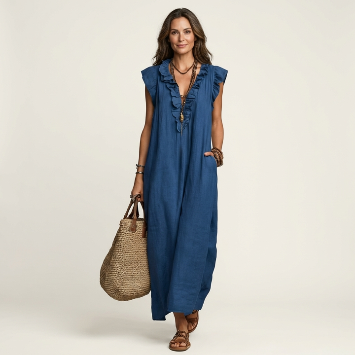 Josette | Abito Maxi con Scollatura a V e Volant