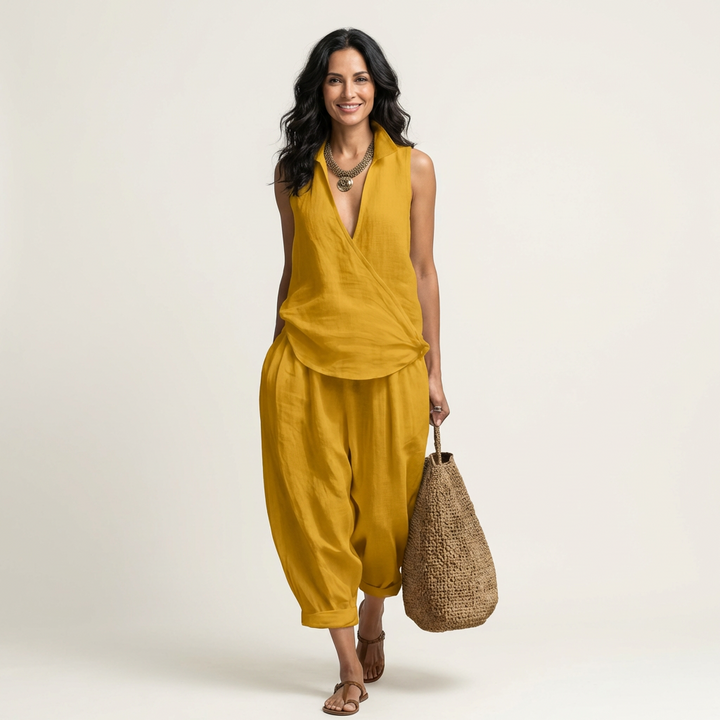 Twiila | Set Top Incrociato e Pantaloni a Gamba Larga
