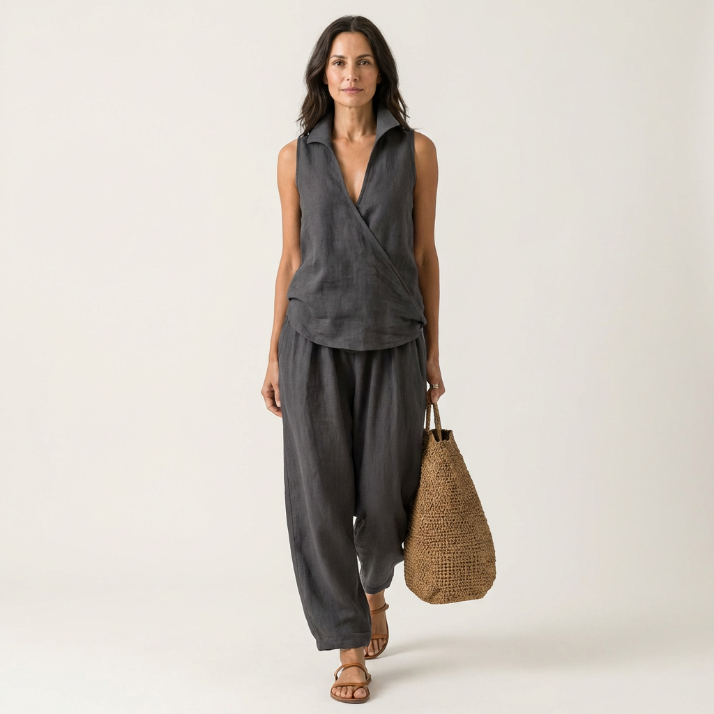 Twiila | Set Top Incrociato e Pantaloni a Gamba Larga