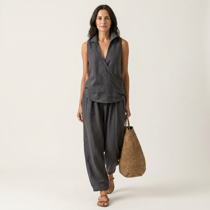Twiila | Set Top Incrociato e Pantaloni a Gamba Larga