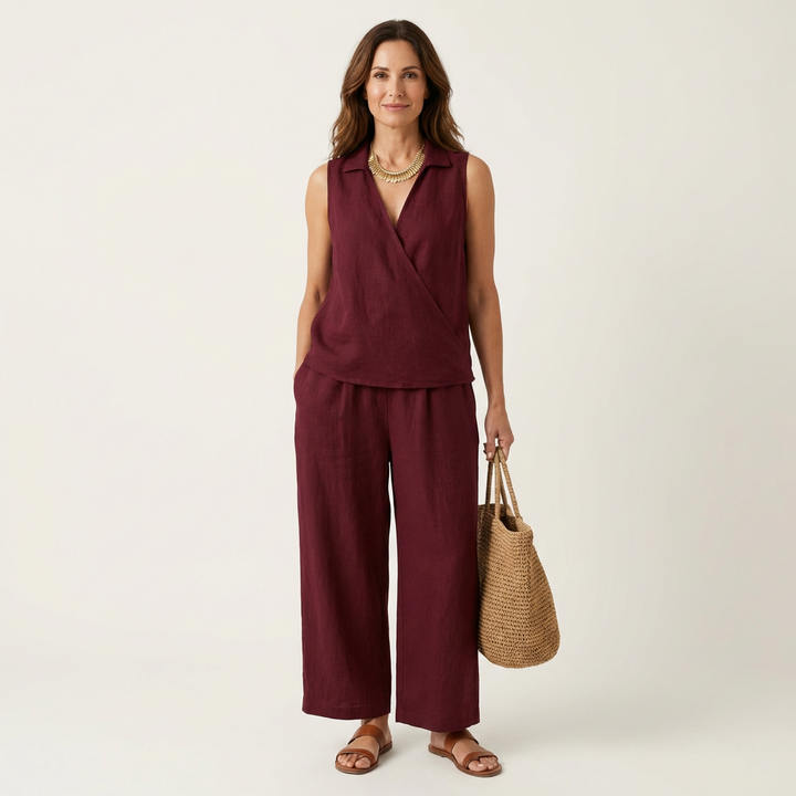 Twiila | Set Top Incrociato e Pantaloni a Gamba Larga