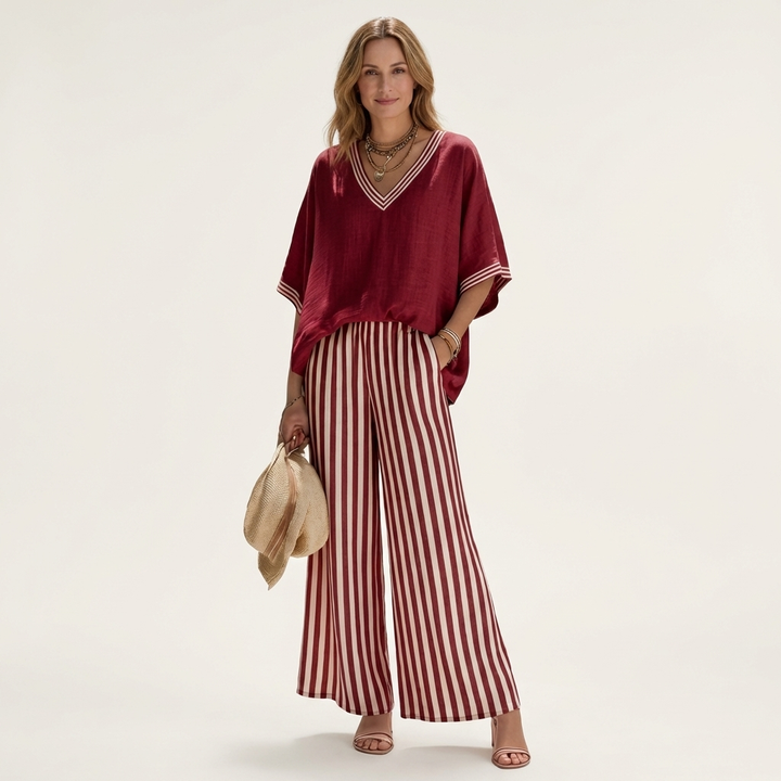 Juliana | Top Varsity a V e Set Pantaloni a Strisce Ampie