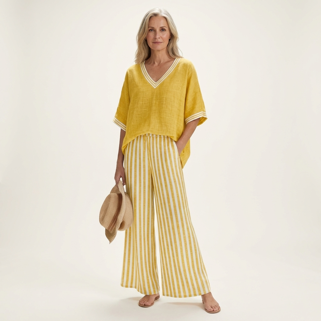 Juliana | Top Varsity a V e Set Pantaloni a Strisce Ampie