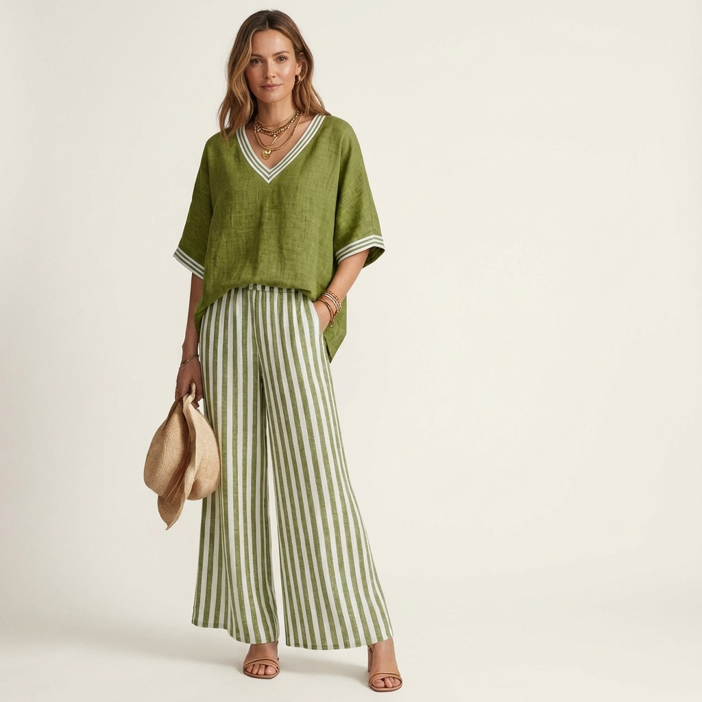 Juliana | Top Varsity a V e Set Pantaloni a Strisce Ampie