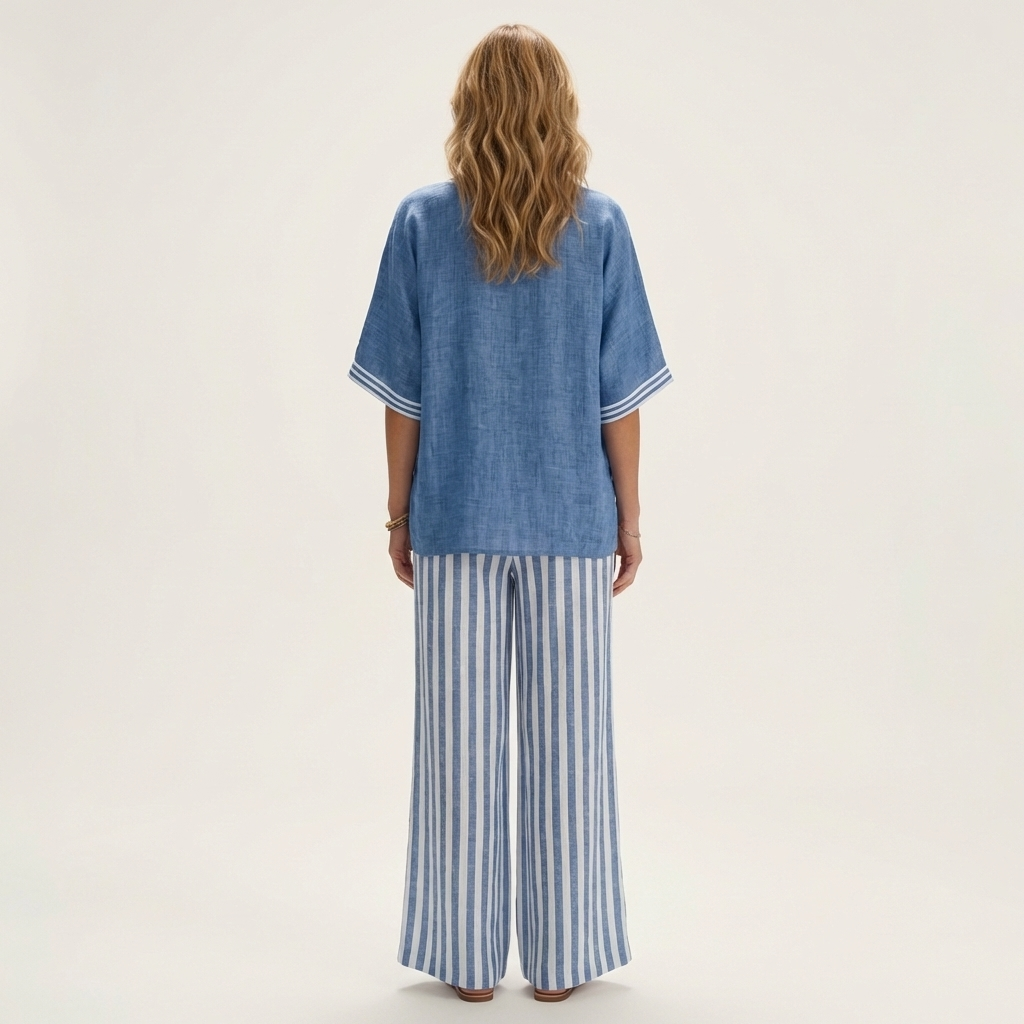 Juliana | Top Varsity a V e Set Pantaloni a Strisce Ampie