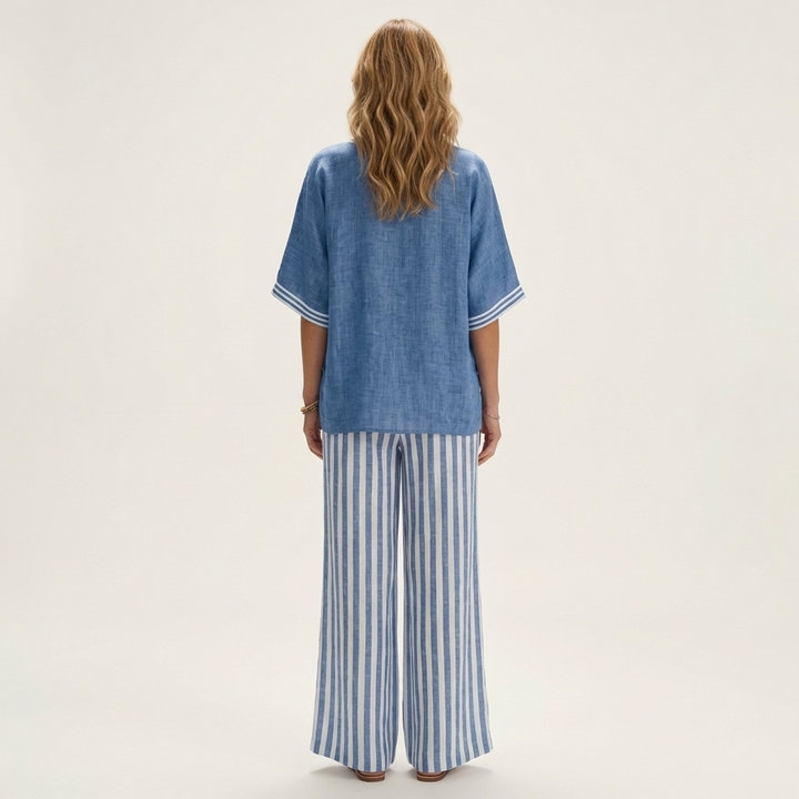 Juliana | Top Varsity a V e Set Pantaloni a Strisce Ampie